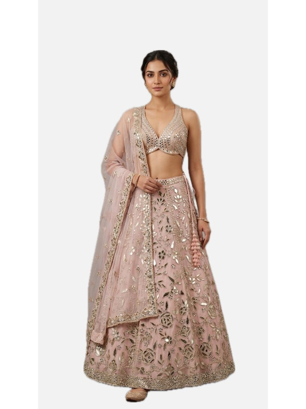 Peach Net Heritage Lehenga Choli