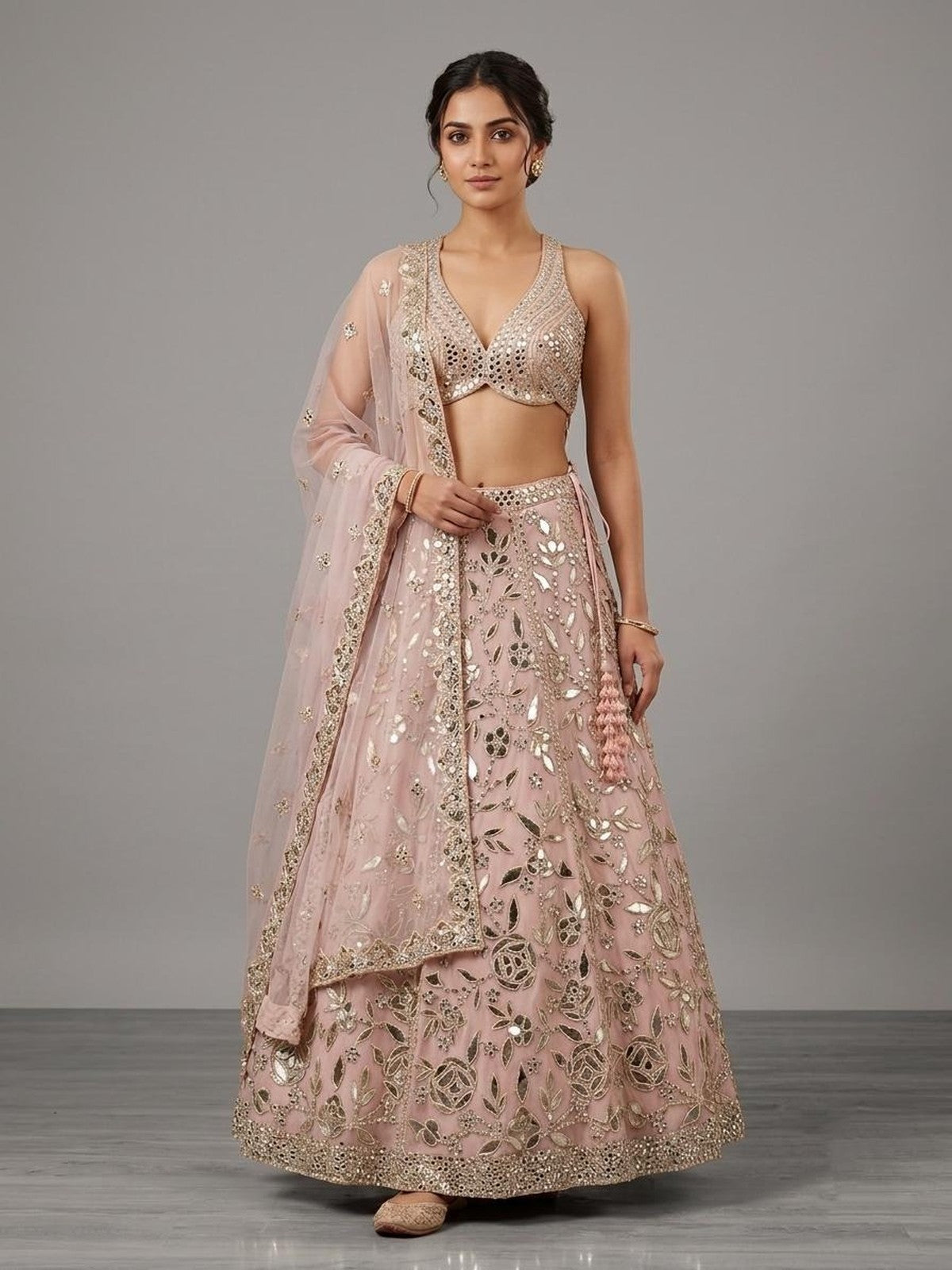 Peach Net Heritage Lehenga Choli