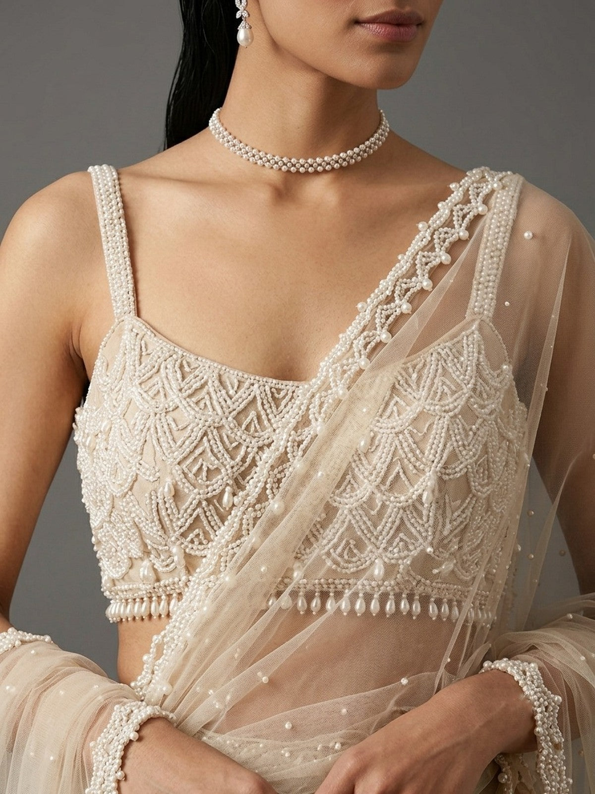 Cream Net Majesty Lehenga Choli