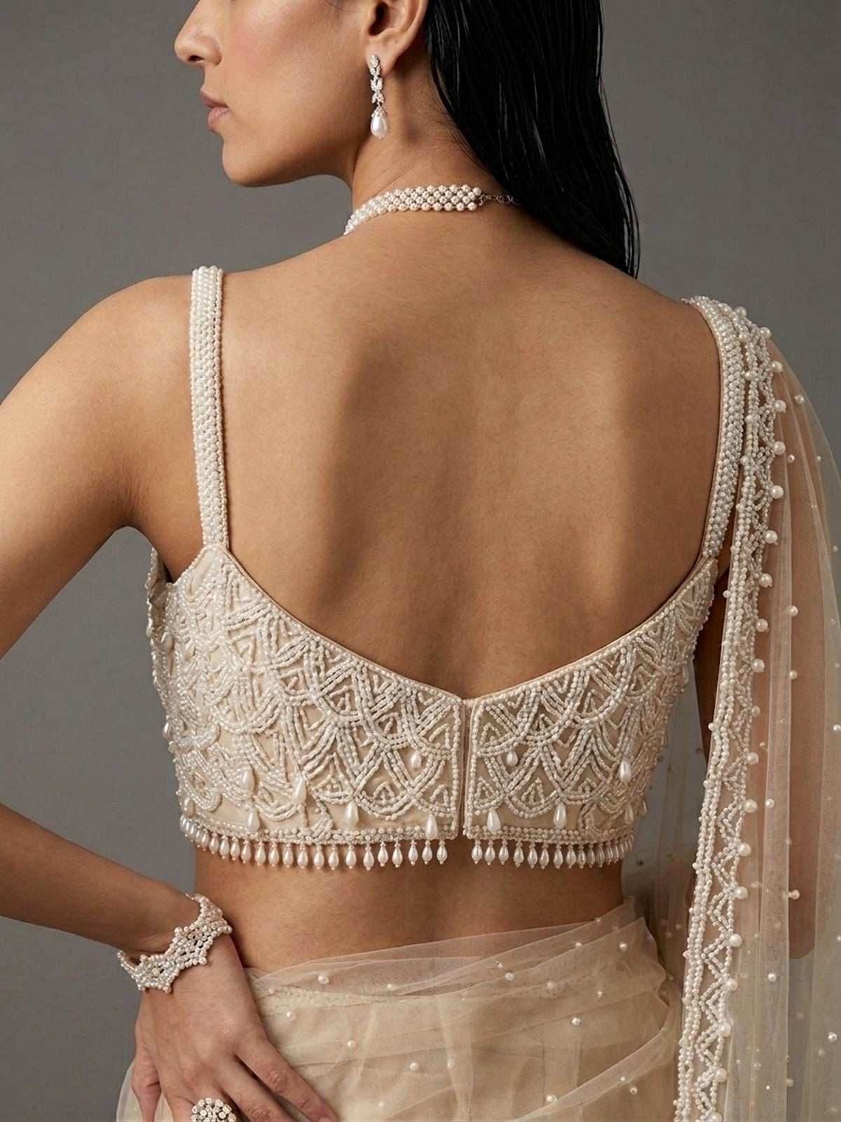 Cream Net Majesty Lehenga Choli