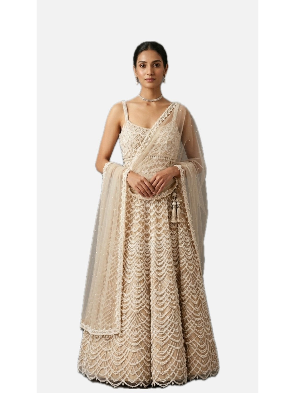 Cream Net Majesty Lehenga Choli