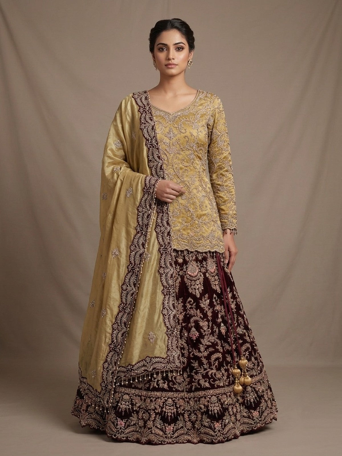 Gold & Maroon Majesty Lehenga Choli