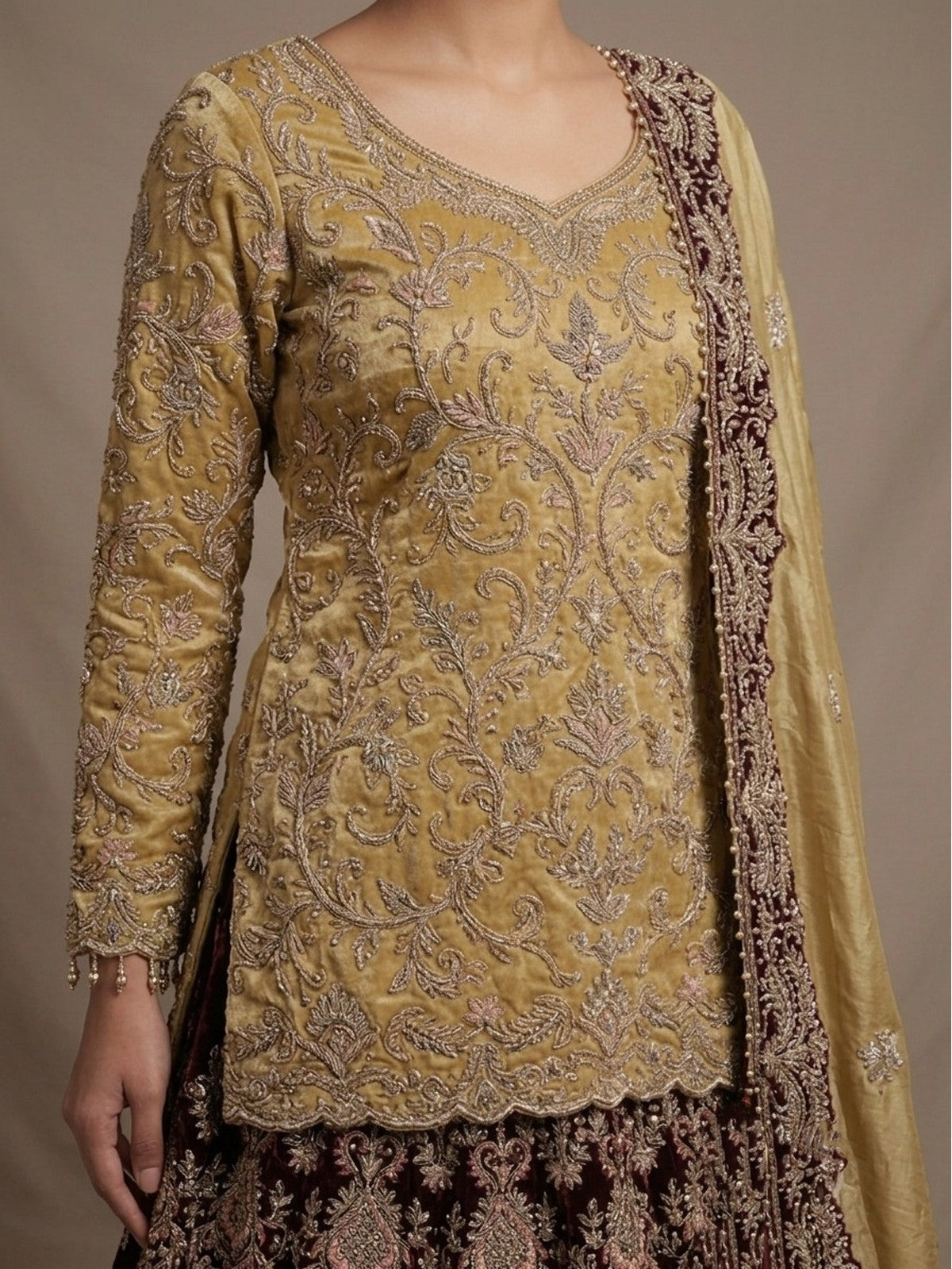 Gold & Maroon Majesty Lehenga Choli