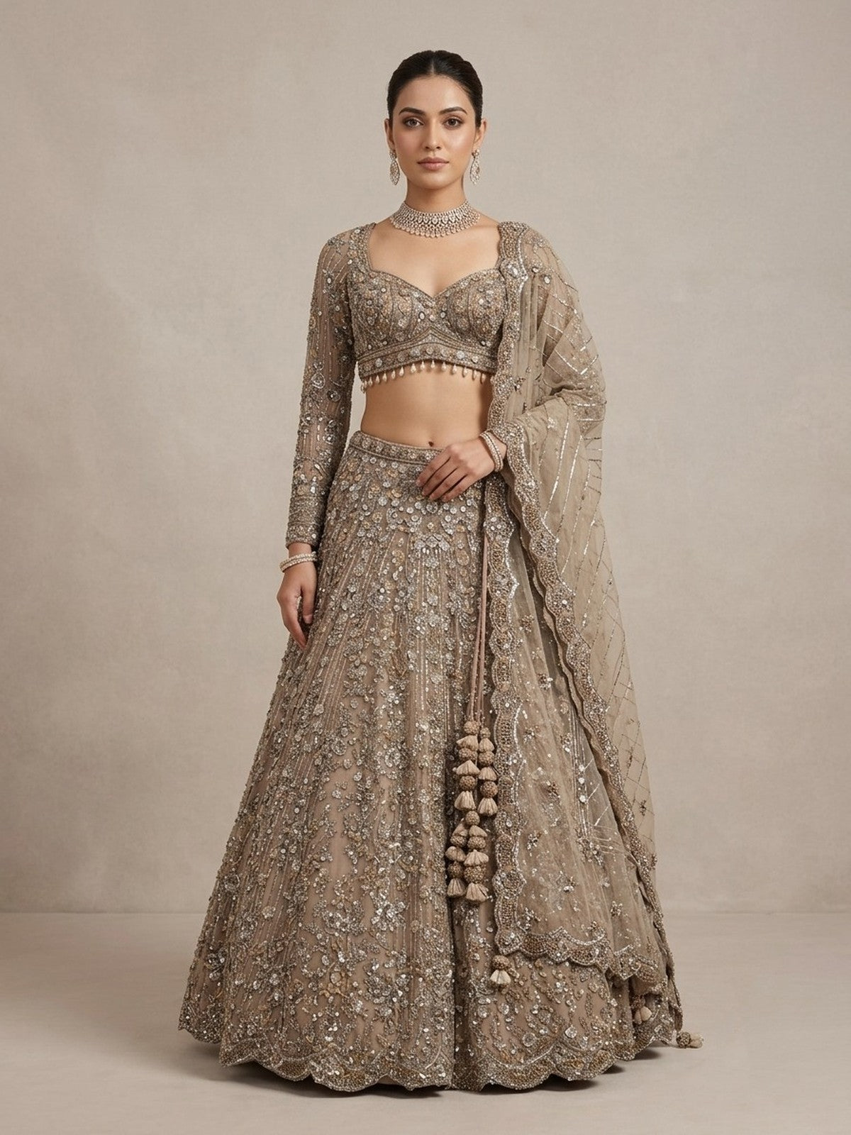 Grey Net Zeb Lehenga Choli