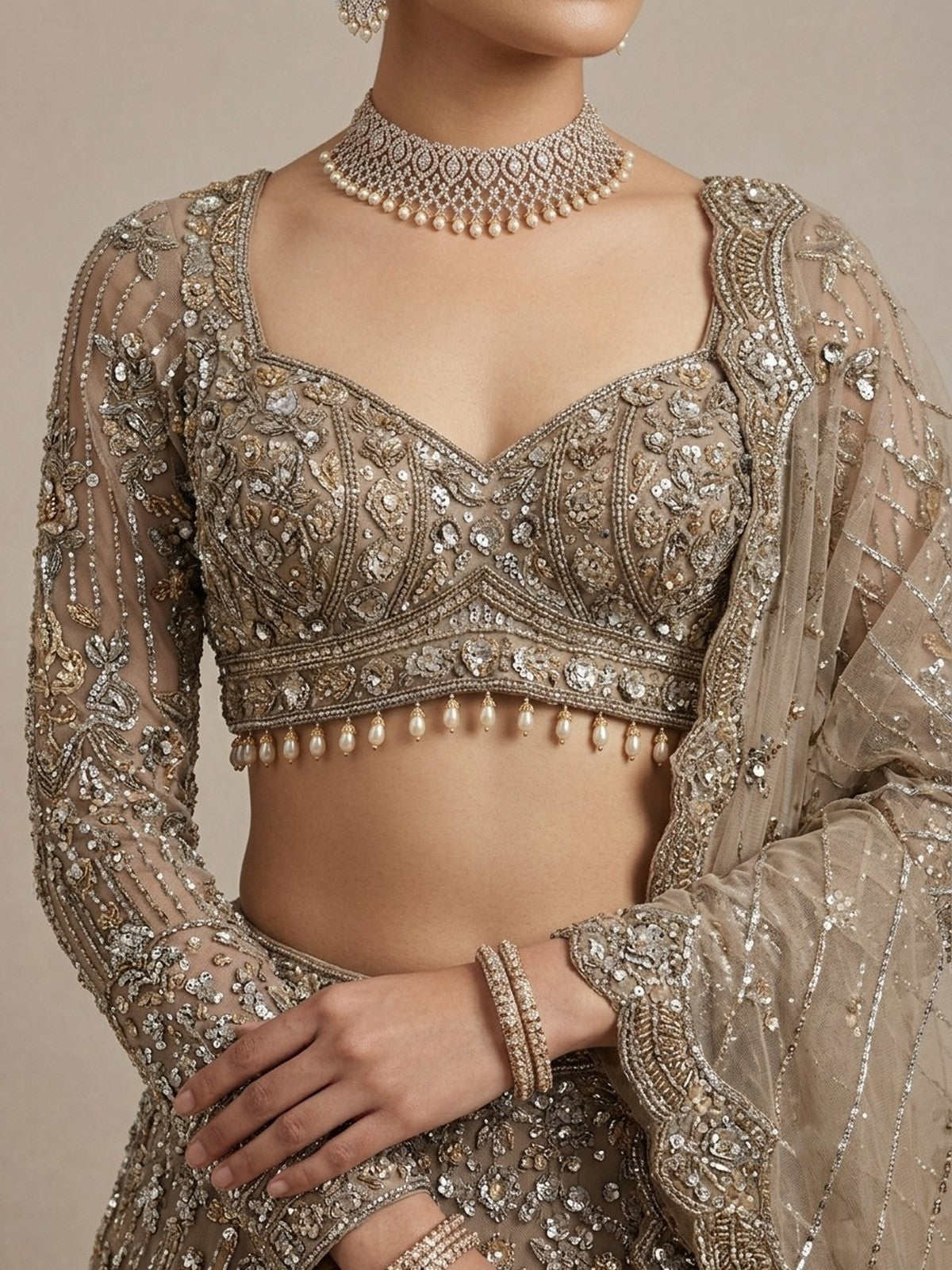 Grey Net Zeb Lehenga Choli