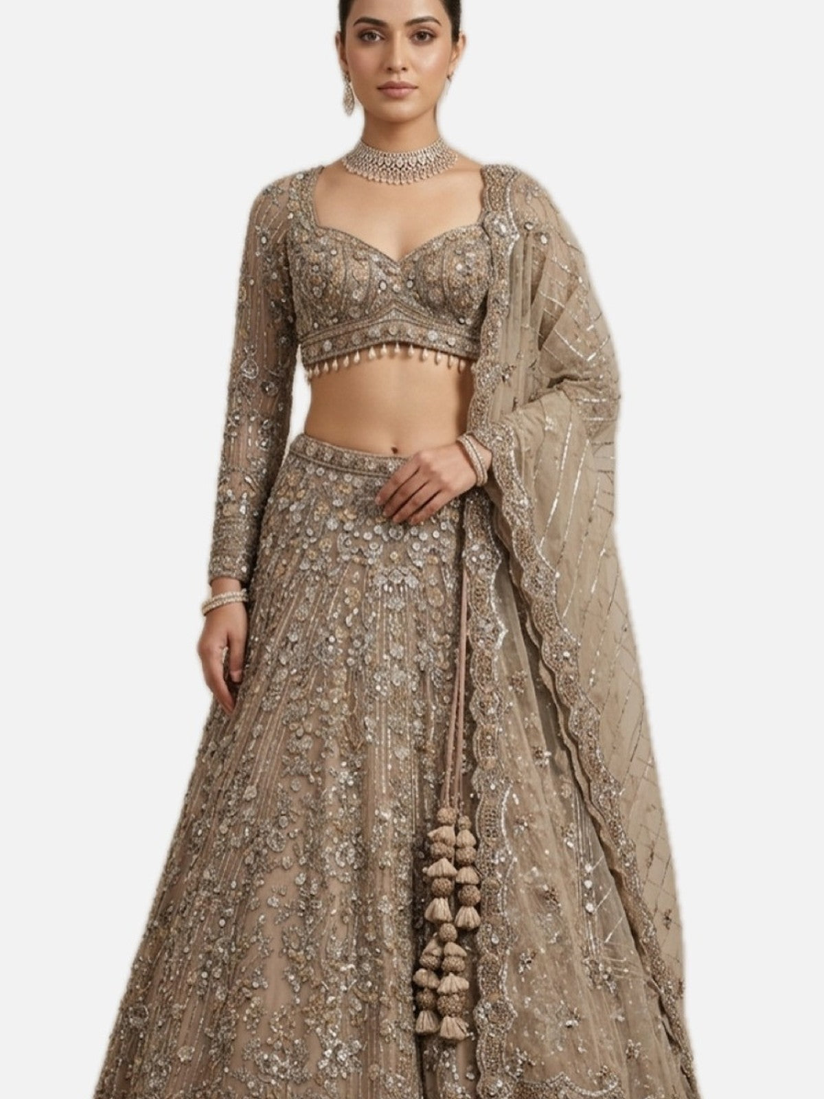 Grey Net Zeb Lehenga Choli