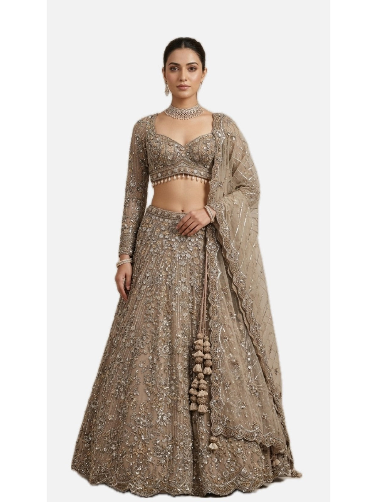 Grey Net Zeb Lehenga Choli