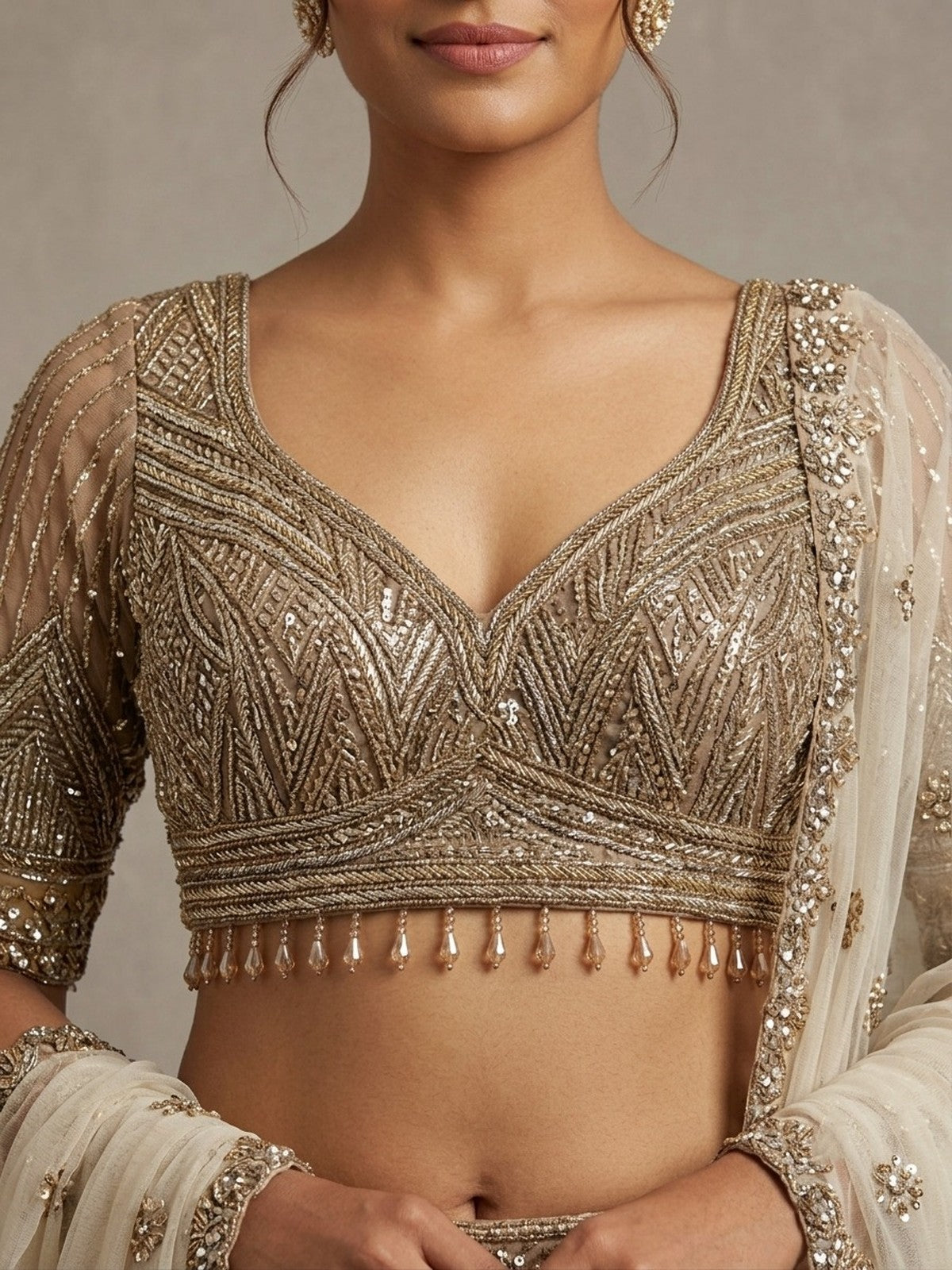 Khaki Net Opulence Lehenga Choli