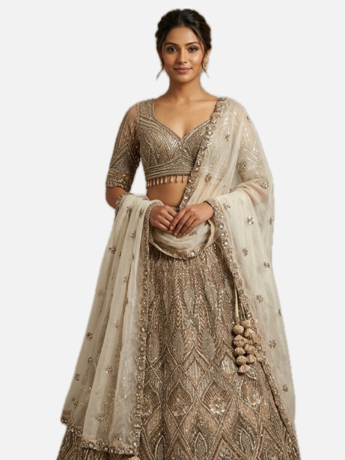 Khaki Net Opulence Lehenga Choli