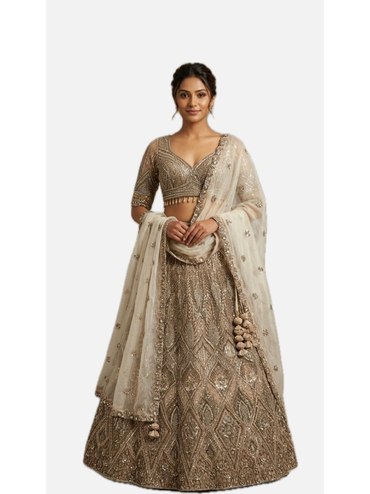 Khaki Net Opulence Lehenga Choli