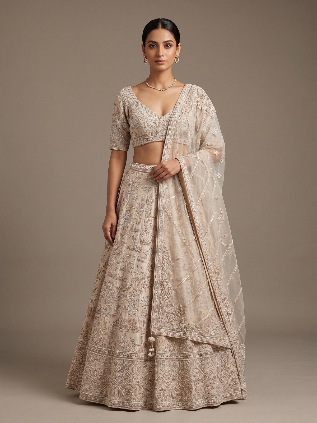 Cream Silk Heritage Lehenga Choli