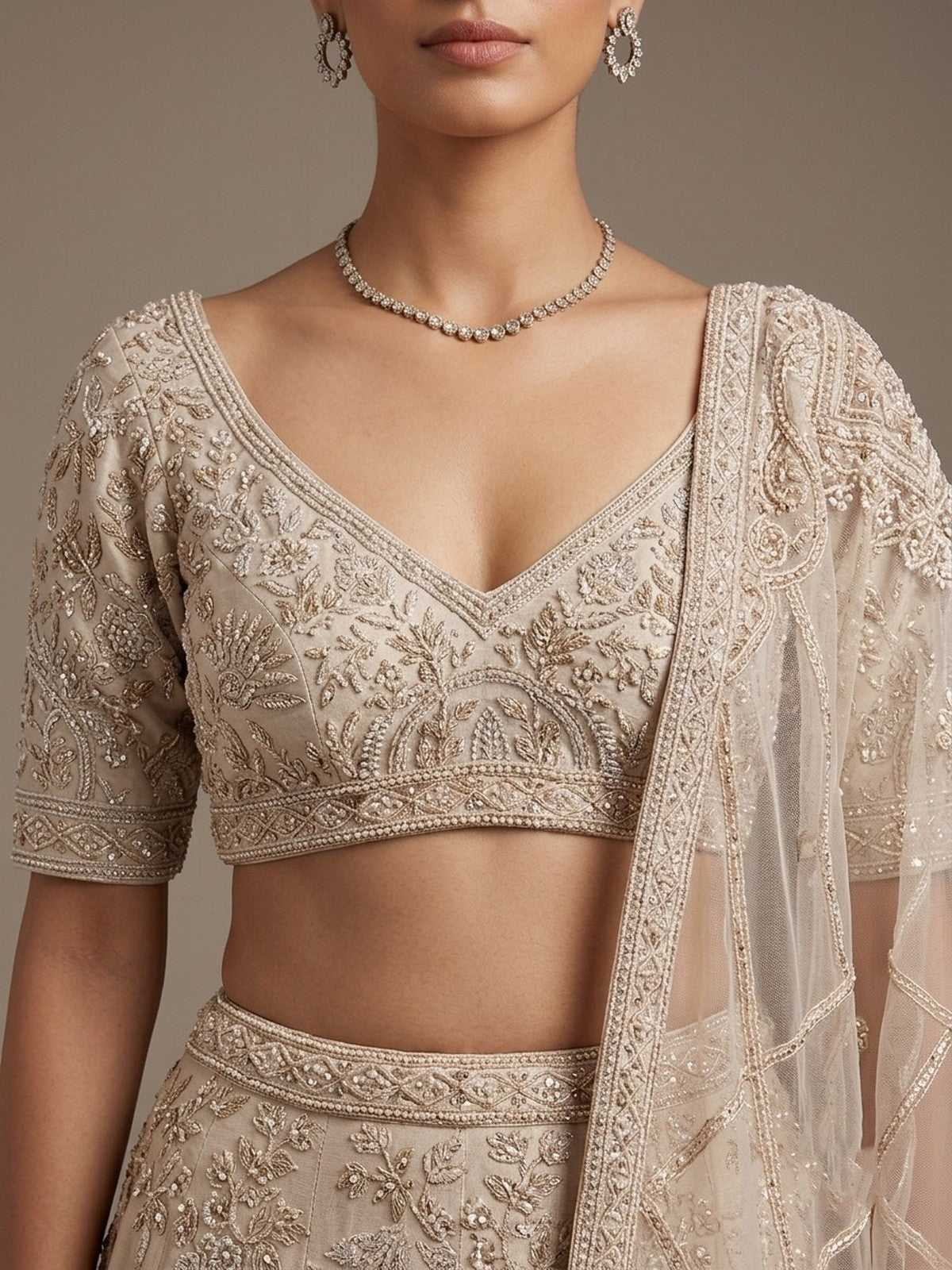 Cream Silk Heritage Lehenga Choli