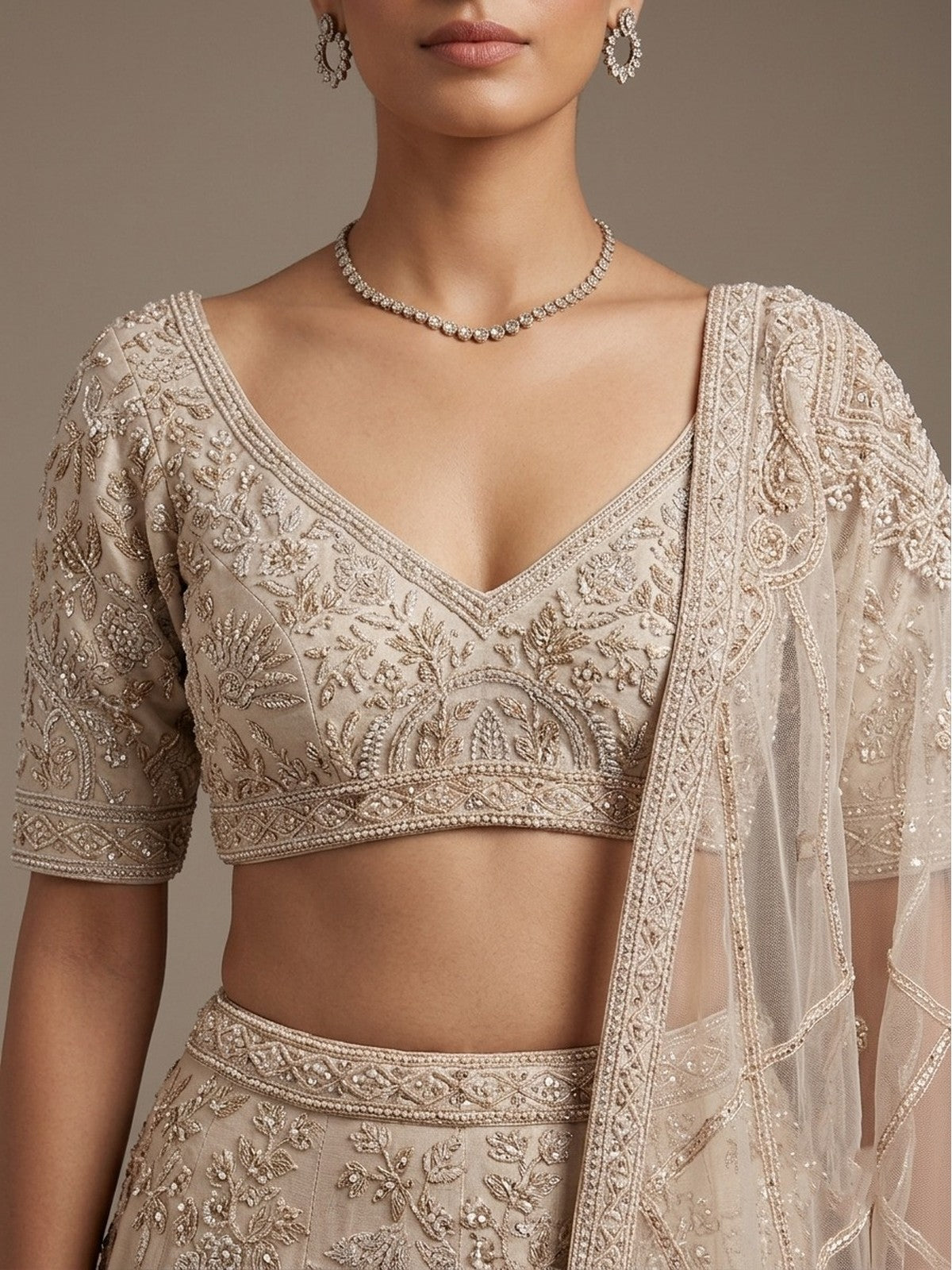 Cream Silk Heritage Lehenga Choli