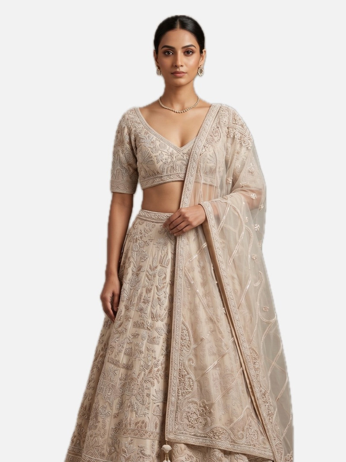 Cream Silk Heritage Lehenga Choli