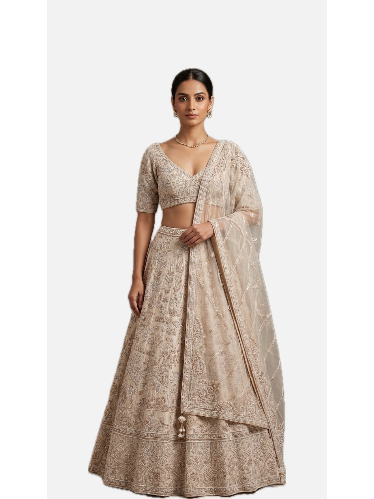 Cream Silk Heritage Lehenga Choli