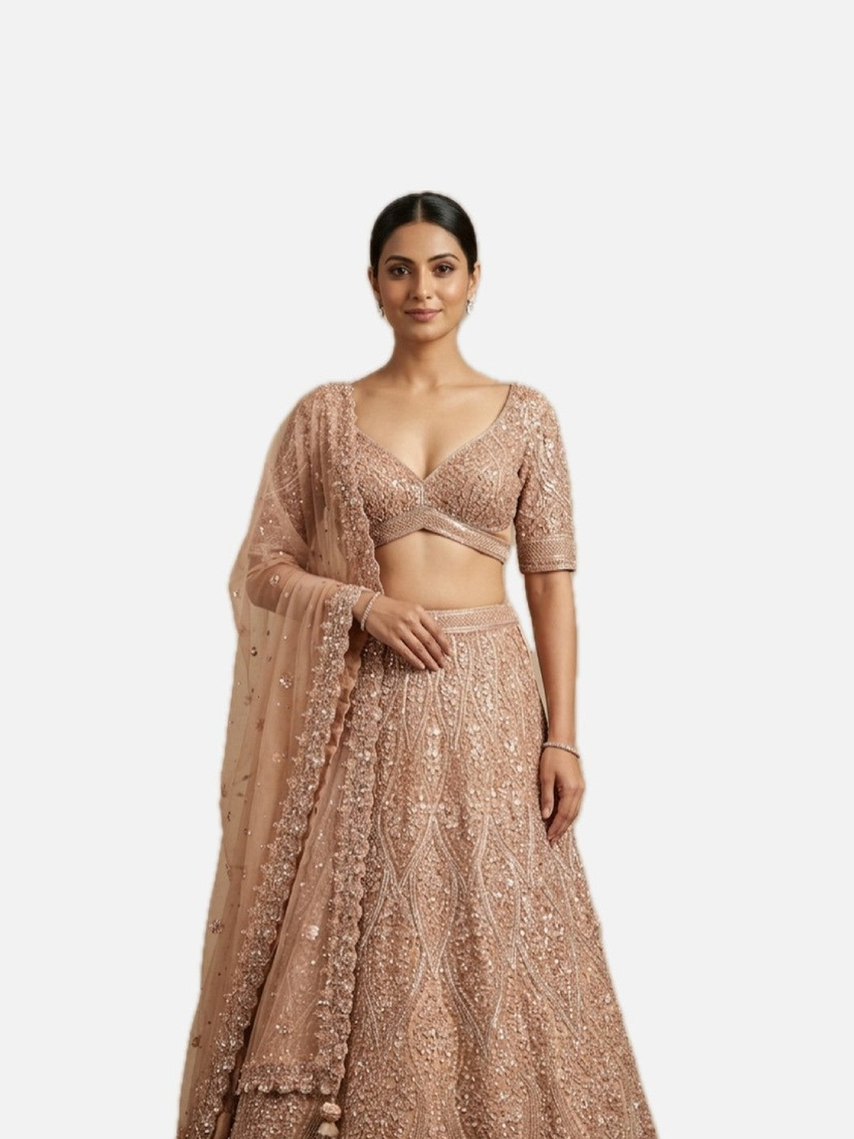 Camel Net Grandeur Lehenga Choli