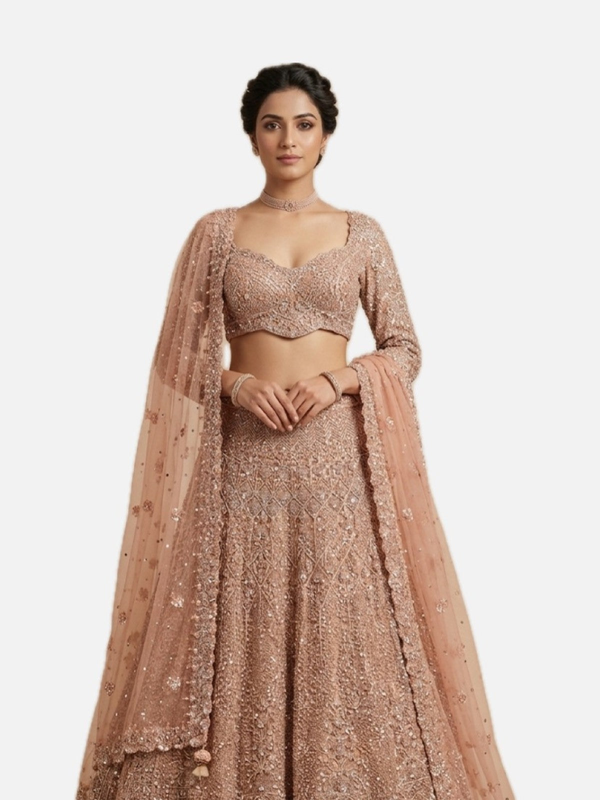 Peach Net Splendour Lehenga Choli