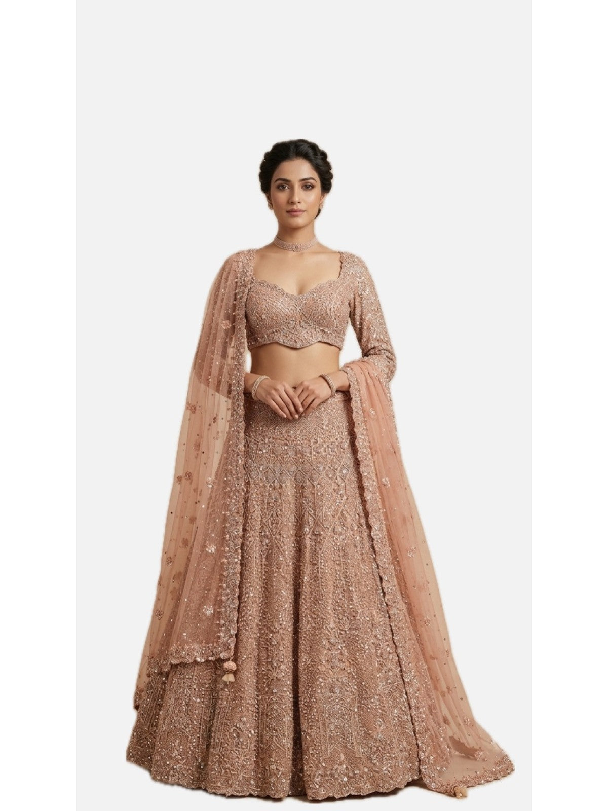 Peach Net Splendour Lehenga Choli